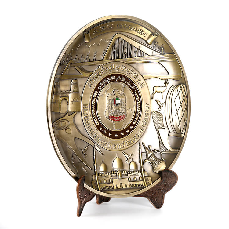 Customized 3D Antique Copper Kuwait Logos Metal Souvenir Plate
