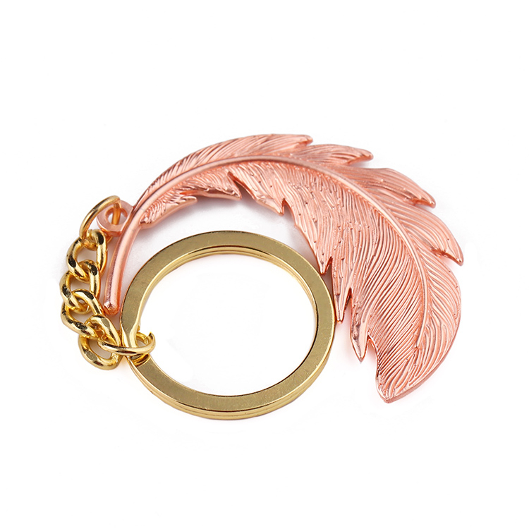 Wholesale Feather Beauty Shape Custom Cast Metal Keychains for Girls
