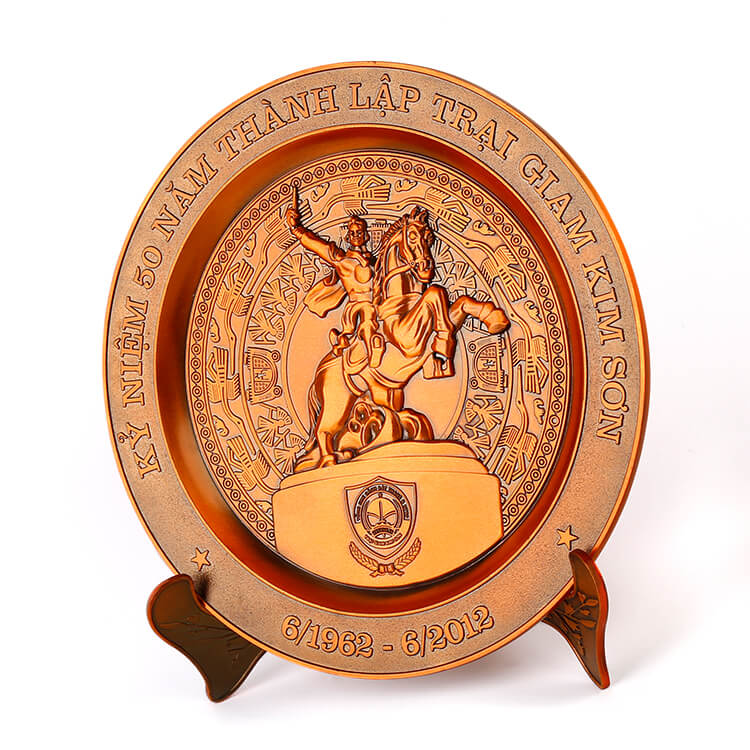 Custom Engraved Country Metal Plate Souvenir with Wooden Base from