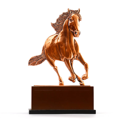 Customized 3D Horse Shape Antique Copper Plating Metal Trophy with Wooden Base