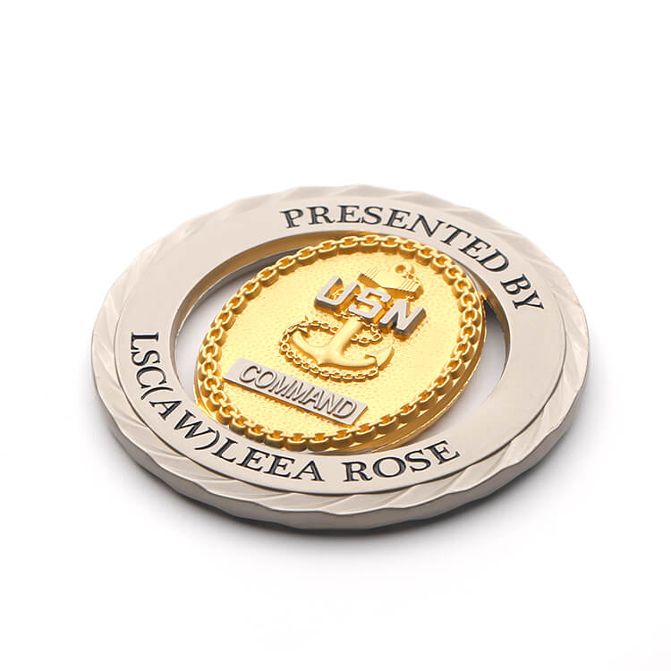 Custom Metal Two Color Sliver Gold Rotatable Usn Double Coin